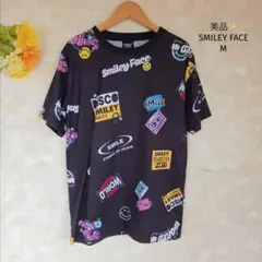 SMILEY FACE Tシャツ【M】半袖 スマイリー スマイル 総柄 美品✨