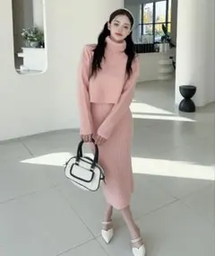 【Jasmine】タートルネックトップス＋ニットワンピース　フリーサイズ