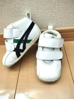 美品ASICS アシックスベビーシューズ ホワイトブルー13.5　記名なし