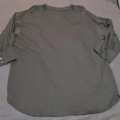 栗原はるみ　オリーブグリーン 五分袖 Tシャツ