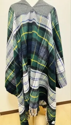 コムデギャルソン×ロキャロン　ポンチョ/ケープ　ウール　チェック　グリーン