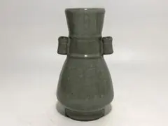 貫入青釉 四角 両耳花瓶 時代宋元時代 飾瓶 花插 花器 唐物 人間国宝 李朝 貫入青釉 四角 両耳花瓶 時代宋元時代 飾瓶 花插 花器 唐物 人間国宝