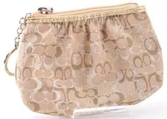 未使用 COACH コーチ ロゴ入り ポーチ キャンバス レザー 革 チャーム付