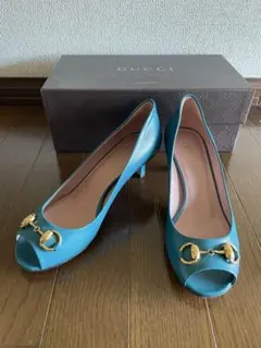GUCCI ターコイズ オープントゥパンプス