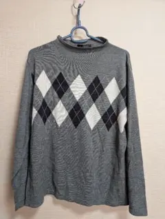 H.PORT グレー ダイヤモンド柄 長袖ニット