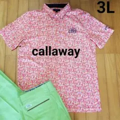 美品　Callawayキャロウェイ　花柄総柄　半袖ポロシャツ3L　大きいサイズ