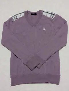 BURBERRY BLACK LABEL 紫 Vネックニット M 肩チェック