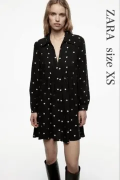 新品タグ付き ZARA ザラ ドット プリーツ ワンピース XS グレー