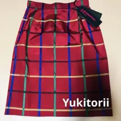 Yukitorii インターナショナルチェック柄 タイトスカート レッド系 膝丈のサムネイル