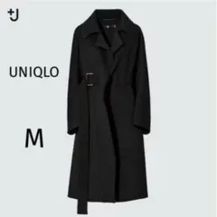4301【UNIQLO+J】カシミアブレンドラップロングコート黒M 445762