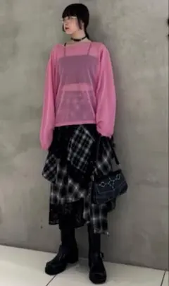 SLY◆REMAKE LIKE LACE CHECK スカート、シアートップス