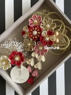 T-1197 つまみ細工 髪飾り 水引 成人式 卒業式 結婚式 七五三 髪飾り