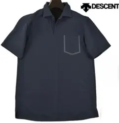 極美品　DESCENTE デサント スキッパー半袖ポロシャツ 紺　ネイビー　LLのサムネイル