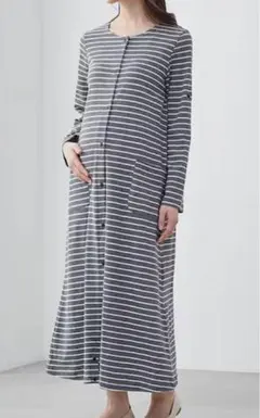 ベルメゾン　マタニティ2ＷＡＹ長袖ワンピース　パジャマ　チャコールグレーボーダー