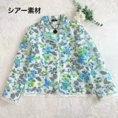 ELEGANCE 花柄 シアー 長袖 ブラウス　トップス　ジャケット　シャツ　Ｌのサムネイル