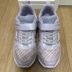 瞬足スニーカー パープル チェック柄 22cm