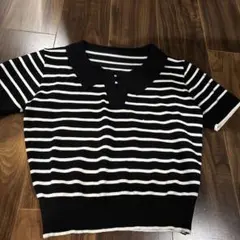 黒と白のストライプ 半袖ポロシャツ