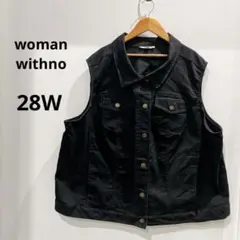 woman withnoデニム ベスト 28W ブラック 無地