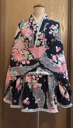 浴衣ドレス 大人用 姫ギャル 青地にピンクの花 - メルカリ