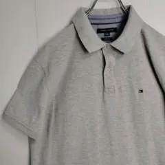 トミーヒルフィガー 半袖シャツ ポロシャツ グレー 刺繍ロゴ メンズXL