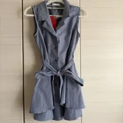 セシルマクビー ストライプ柄 ノースリーブ ブラウス ネイビー