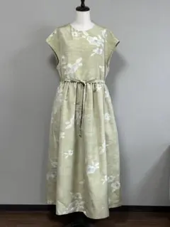 ♪着物リメイク♪ 正絹　淡い色合いが涼しげな紬　ウエスト切り替えワンピースのサムネイル