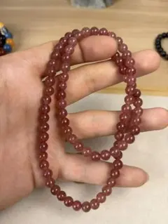 天然石 赤色系 2連ビーズネックレス