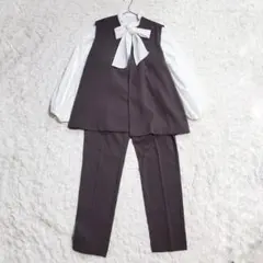 3点セットFlolia ジレ ブラウス パンツ　チャコールグレー［B703］