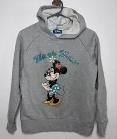 【Disney】160 ミニーマウス スパンコール パーカー フード付き グレー