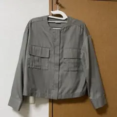 haco ジャケット　ノーカラー　スプリングコート　カーキ　S