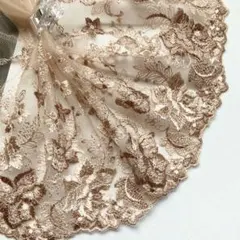 2色のベージュカラーお花刺繍チュールレース　1.06m　N-378