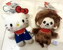 モンチッチxハローキティ　おそろいアクリルチャーム付きマスコット　2点セット