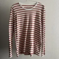 無印良品　長袖Tシャツ XL ストライプ　ピンク　白