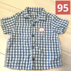 95 コンビミニ　青チェック柄シャツ　男の子