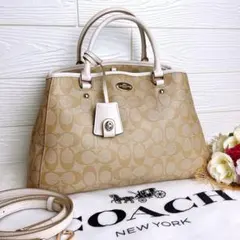 極美品☆COACHコーチ 2wayショルダーバッグ ベージュ レザー ビジネス