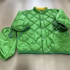 mont-bellキルティングダウンジャケット リバーシブル緑黄 収納袋80cm