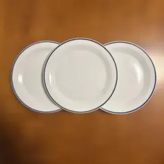 白い陶器皿 3枚セット 青い縁取り