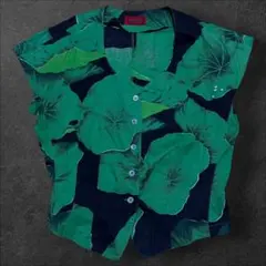 80s 90s KENZO リーフ柄 総柄 ノースリーブ シャツのサムネイル