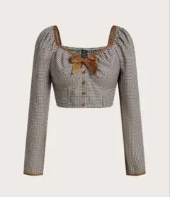 SHEIN ギンガムチェック パフスリーブ トップス