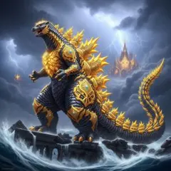 黄金のドラゴン イラスト アート作品ポスターa4額付き発送デジタル