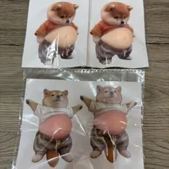 柴犬 猫 おなかぷくぷくシール 3Dシール お腹ぷにぷにシール 4匹セット