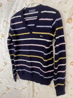 ストライプニットセーター Vネック 長袖