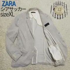【大人カジュアル】ZARA・ジャケット・シアサッカー・ストレッチ・白ベージュXLのサムネイル