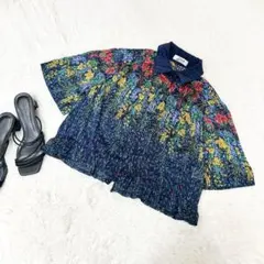 ✨美品✨JUNO 半袖シアーブラウス【Ｆ】クロップド丈　花柄　総柄