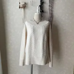 ジャーナルrelumアイボリー ケーブルニットセーター 長袖ウール100