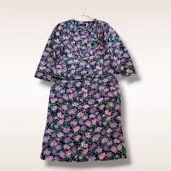 【BELLEANNE】レトロ 花柄 セットアップ スーツ 13号 LL アジサイ