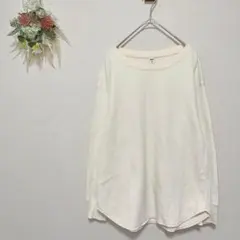 ユニクロ ワッフルカットソー M アイボリー 長袖 サーマル ラウンドヘム