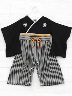 ベビー 着物スタイル服 黒と白ストライプ