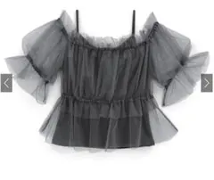 新品未使用　キャミ付きチュールギャザートップス[fu128]