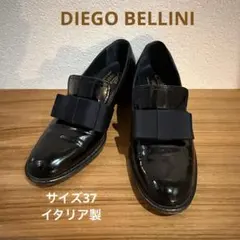 【ベリーニ】グログランリボン♡パテントエナメルパンプス　ローファー　伊製37 黒